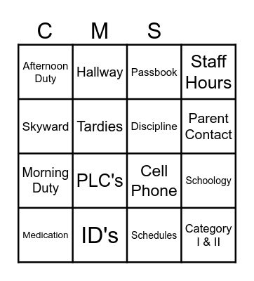 Back to School Bingo Card