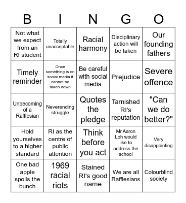 Friday Flag Raising Bingo Card