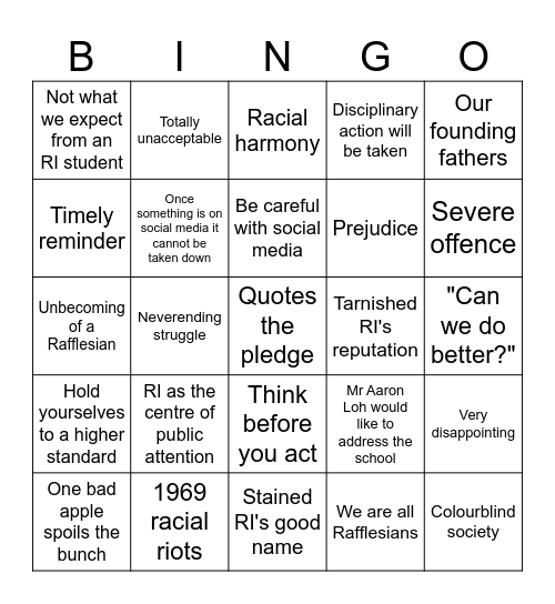 Friday Flag Raising Bingo Card