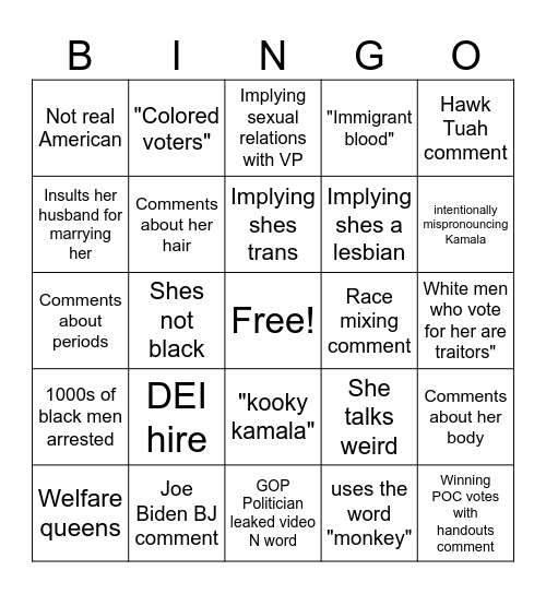 GOP bingo 2024 campaign edition Bingo Card