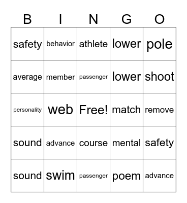 Unit 23 Bingo Card