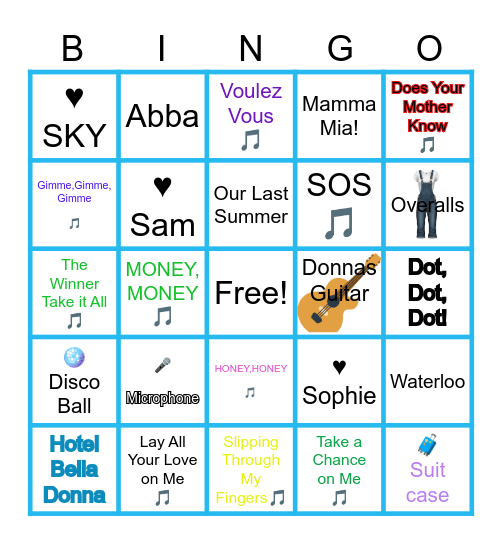 Mamma Mia! Bingo Card