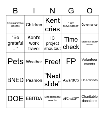 Town Hall Bingo Card