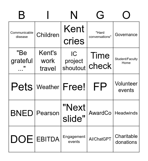 Town Hall Bingo Card