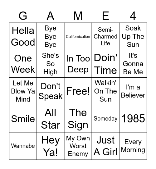 90s/2000s Bopz Bingo Card