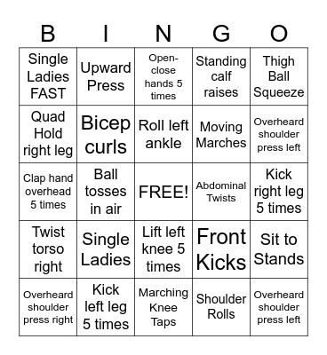 Senior Bingo Exercise Bingo Card