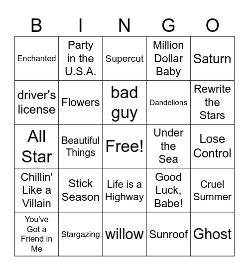 Music Bingo Card