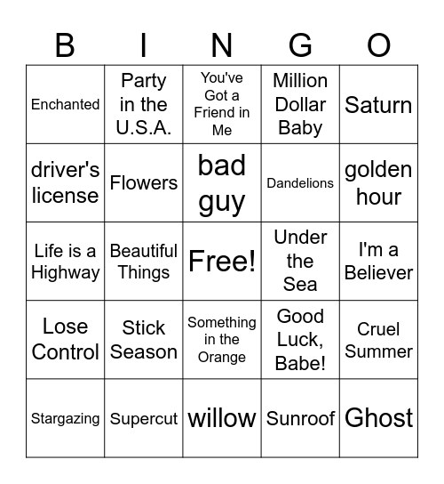 Music Bingo Card