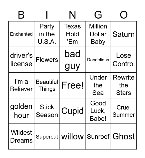 Music Bingo Card