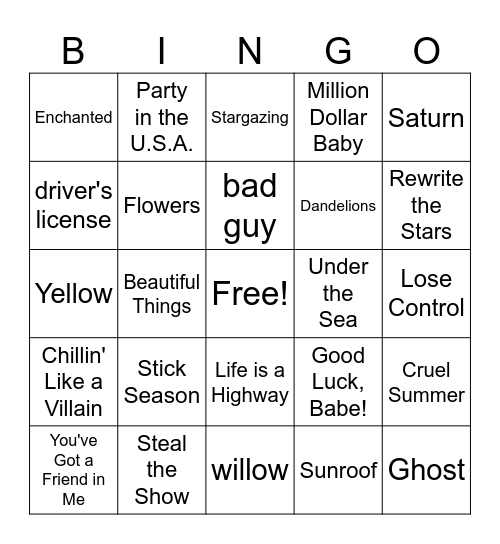 Music Bingo Card