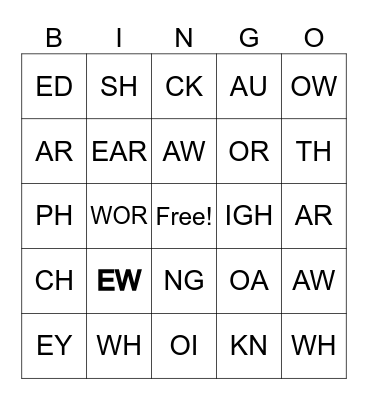 Word Sounds Bingo Card