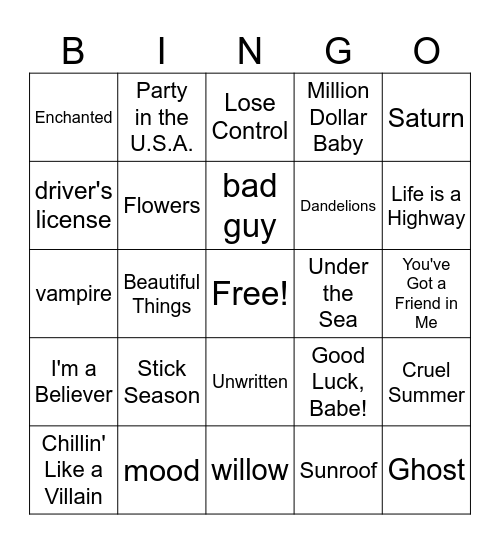 Music Bingo Card