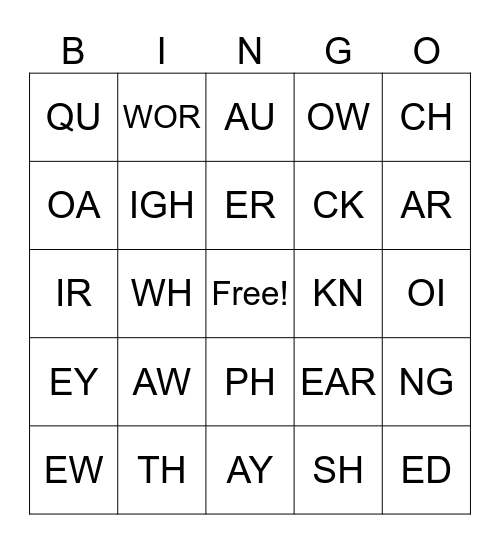 WORD SOUNDS Bingo Card