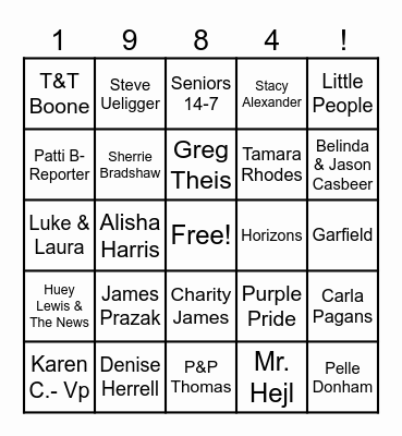 AHS Class of 1984 Bingo Card
