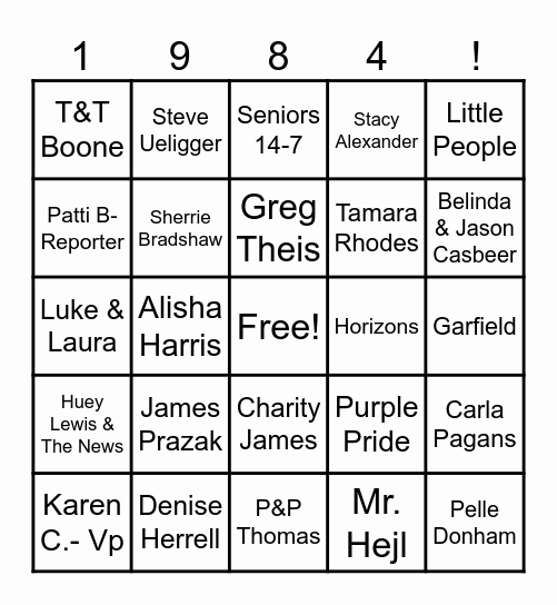 AHS Class of 1984 Bingo Card