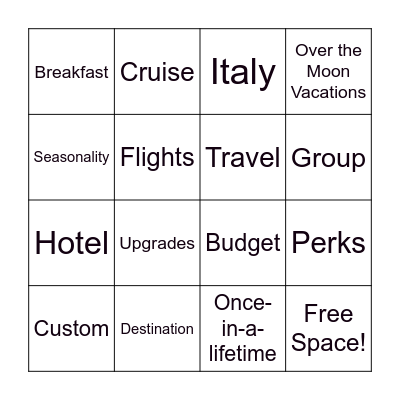 Travel Bingo! Bingo Card