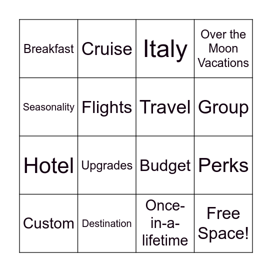 Travel Bingo! Bingo Card