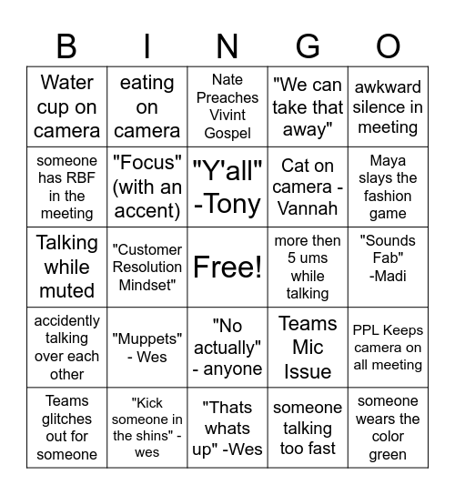 Untitled Bingo Card