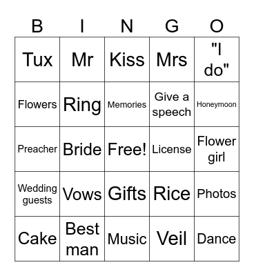 Wedding Shower Bingo Card