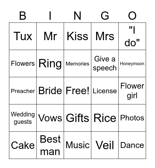 Wedding Shower Bingo Card