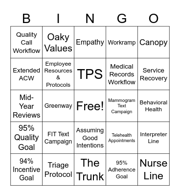 TEAM GLANTON Bingo Card