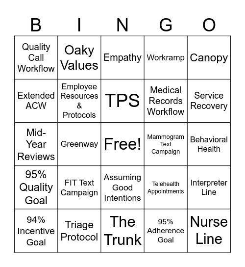 TEAM GLANTON Bingo Card