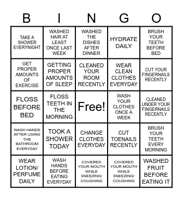 HYGIENE BINGO Card