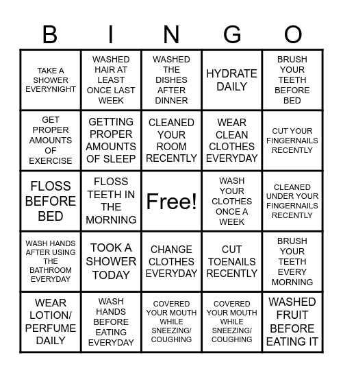 HYGIENE BINGO Card