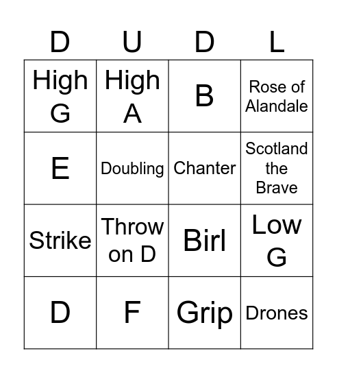 Dudel Bingo Card