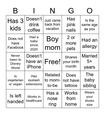 Find The Guest Bingo Card
