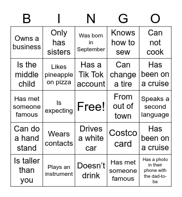Find The Guest Bingo Card