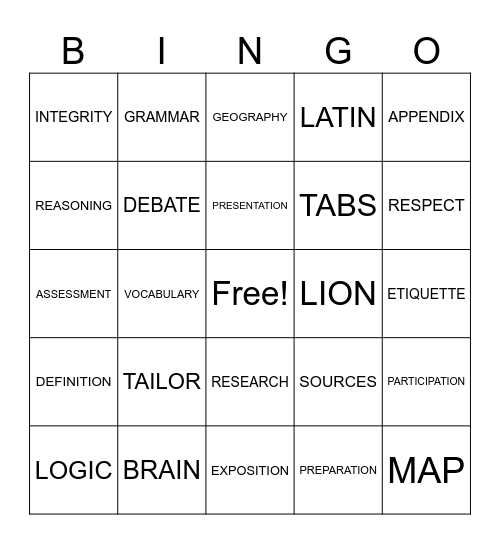 Ch A Orientation Bingo Card