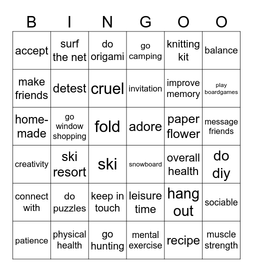 LEISURE TIME Bingo Card