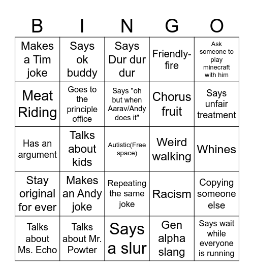 Daniel Bingo Card