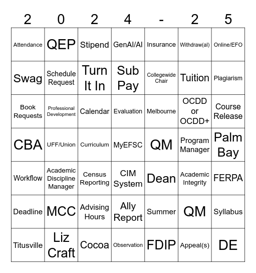 Comm/LibSci Welcome Back Bingo Card