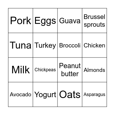 Protein Bingo Board Bingo Card