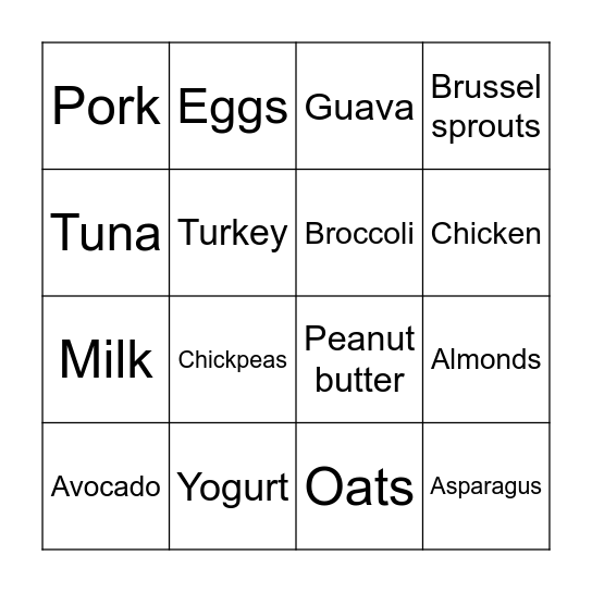 Protein Bingo Board Bingo Card
