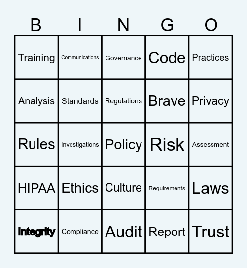 Ethics & Compliance Week Bingo Card