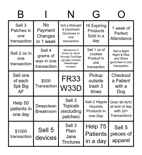 Budtender Bingo Card