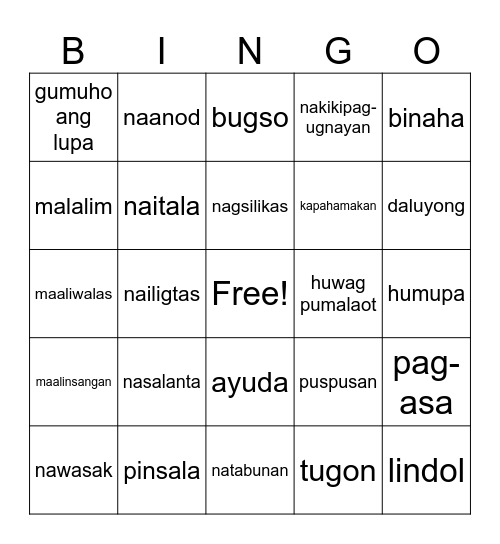 Panahon Bingo Card