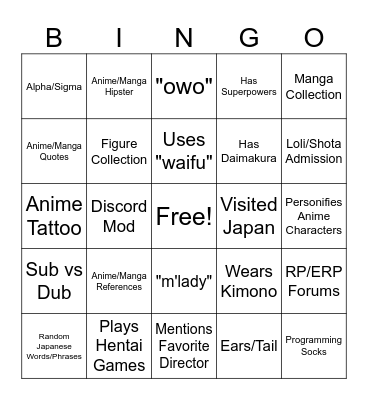 Sugoi Speed Dating Bingo Card