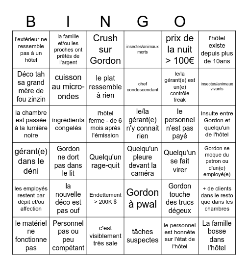 Cauchemar à l'Hôtel Bingo Card