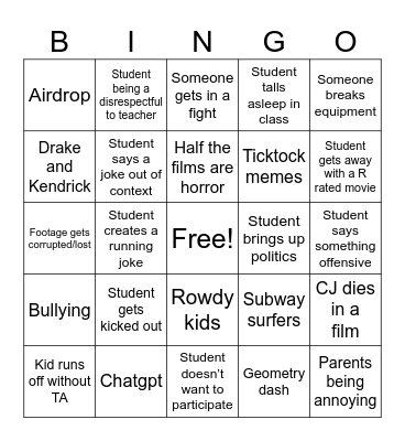 NYFA 2024 Bingo Card