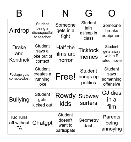 NYFA 2024 Bingo Card