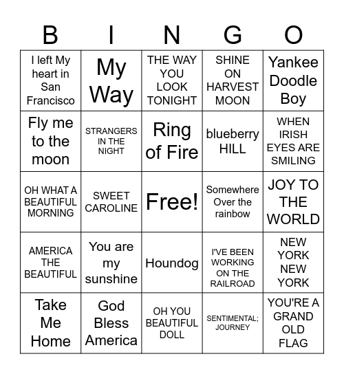 Karaoke Bingo Card