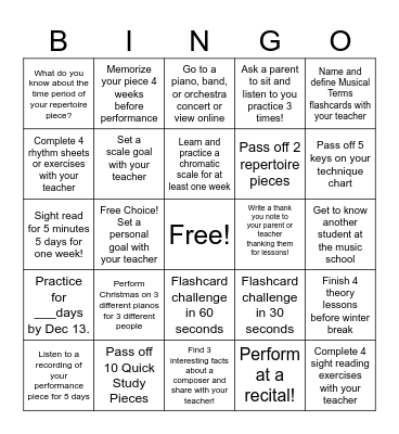 FALL PIANO BINGO Card
