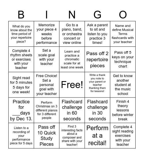 FALL PIANO BINGO Card