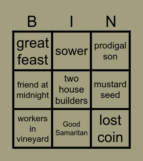 GoMAD Parable Bingo Card