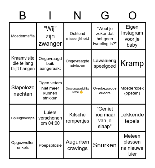 Baby (Bullshit) Bingo Card