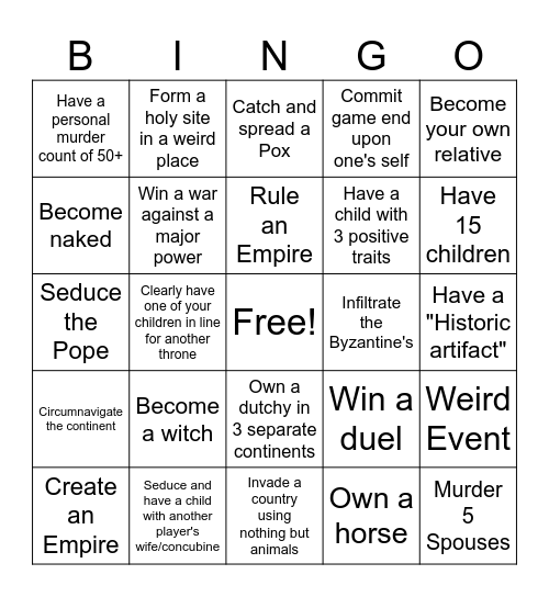 Ck3 Bingo Card